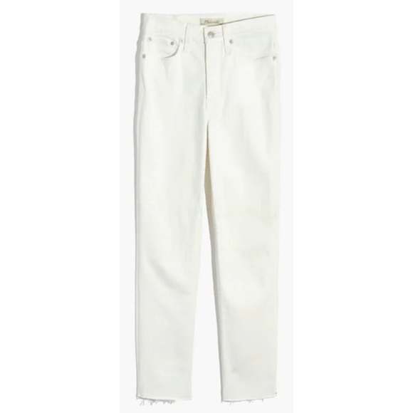 Madewell Perfect Vintage Tapered Leg Tile White Raw Hem Jeans US Women's 28 Tall - Picture 1 of 6